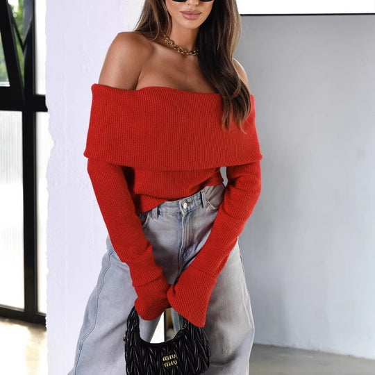 Damen Off-Shoulder Strickpullover mit eleganter Passform EB