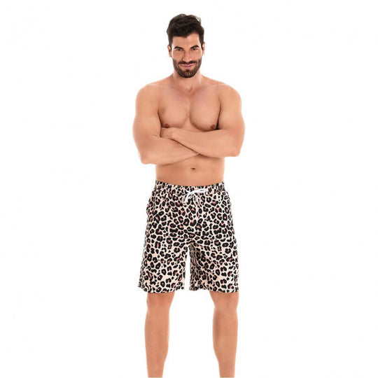 Herren Badeshorts im modernen Leopardenmuster mit verstellbarem Bund EB