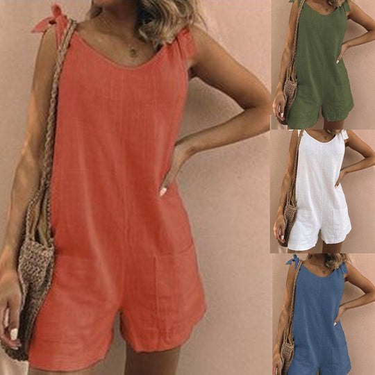 Damen Jumpsuit mit praktischen Taschen und verspielten Schulterbändern EB