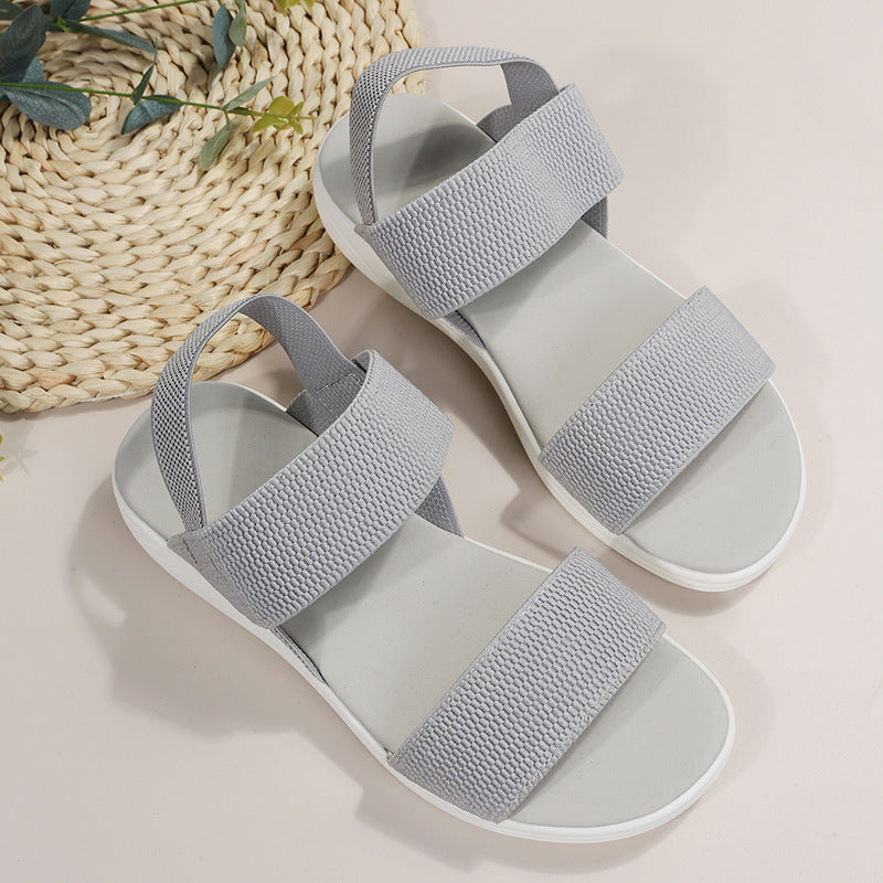 Damen komfortable Sandalen mit elastischen Riemen und buntem Muster EB