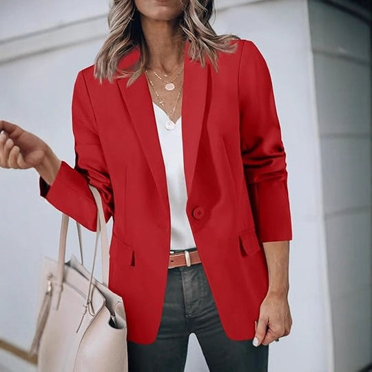Damen Leichter Stretch-Blazer mit Schalkragen, Ein-Knopf-Verschluss und dreiviertelärmeln EB