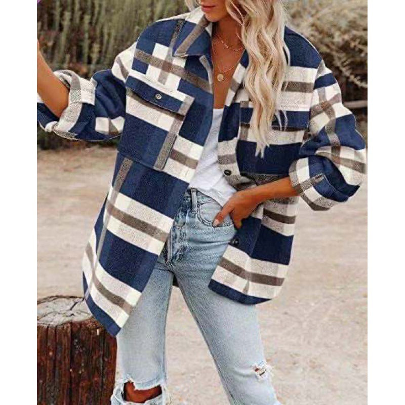 Damen Karobluse mit oversized Schnitt und Taschen EB