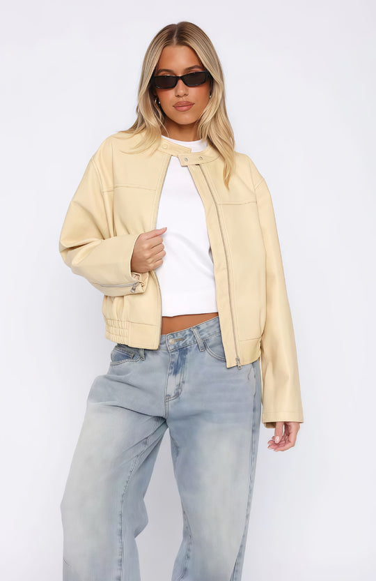 Damen lässige und stilvolle Kunstlederjacke EB