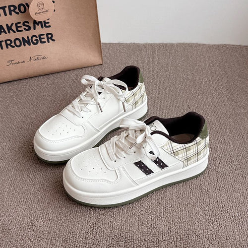 Damen modische Sneakers mit kariertem Einsätzen und gepolsterter Sohle EB