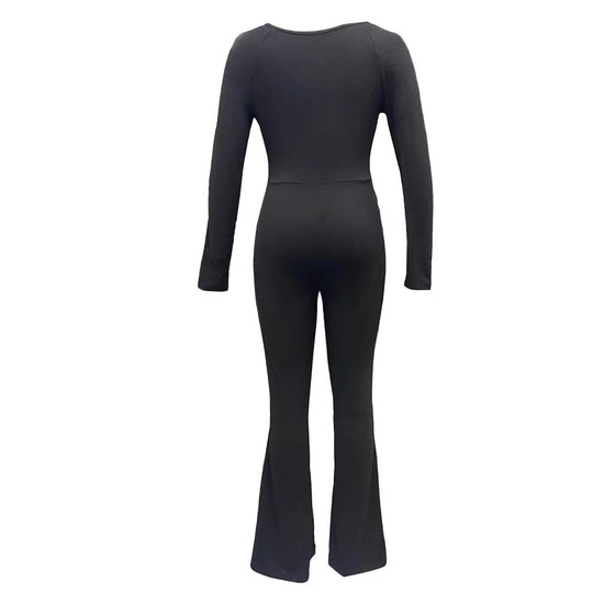 Damen Eleganter Jumpsuit mit weitem Bein und langen Ärmeln EB