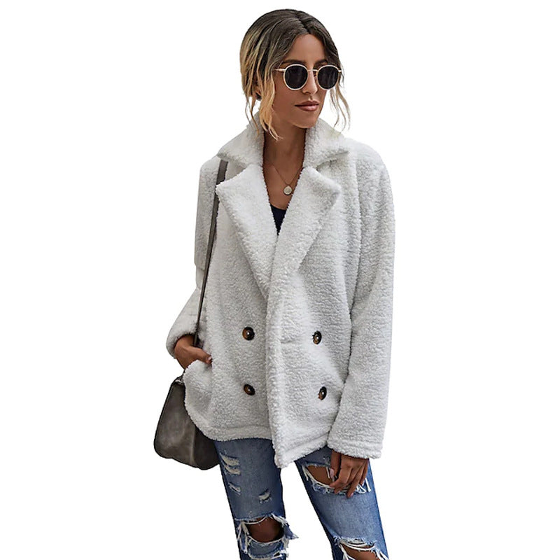 Damen Flauschiger Doppelreiher Blazer aus Kunstfell EB