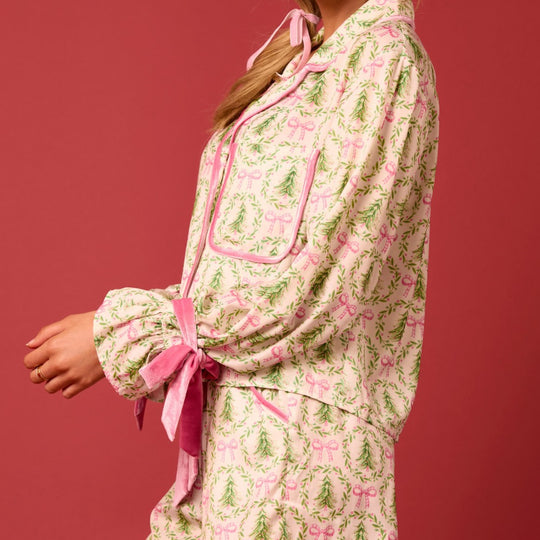 Damen luxuriöses Satin-Pyjama-Set mit niedlichem Nutcracker-Motiv EB