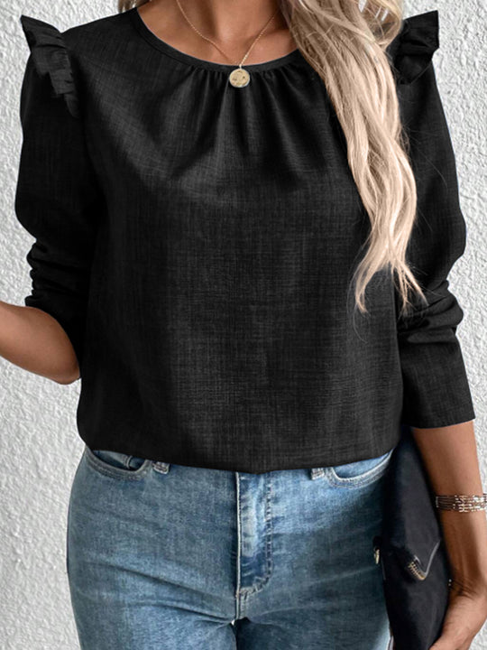 Damen Elegante Bluse mit Rüschendetails und Rundhalsausschnitt EB
