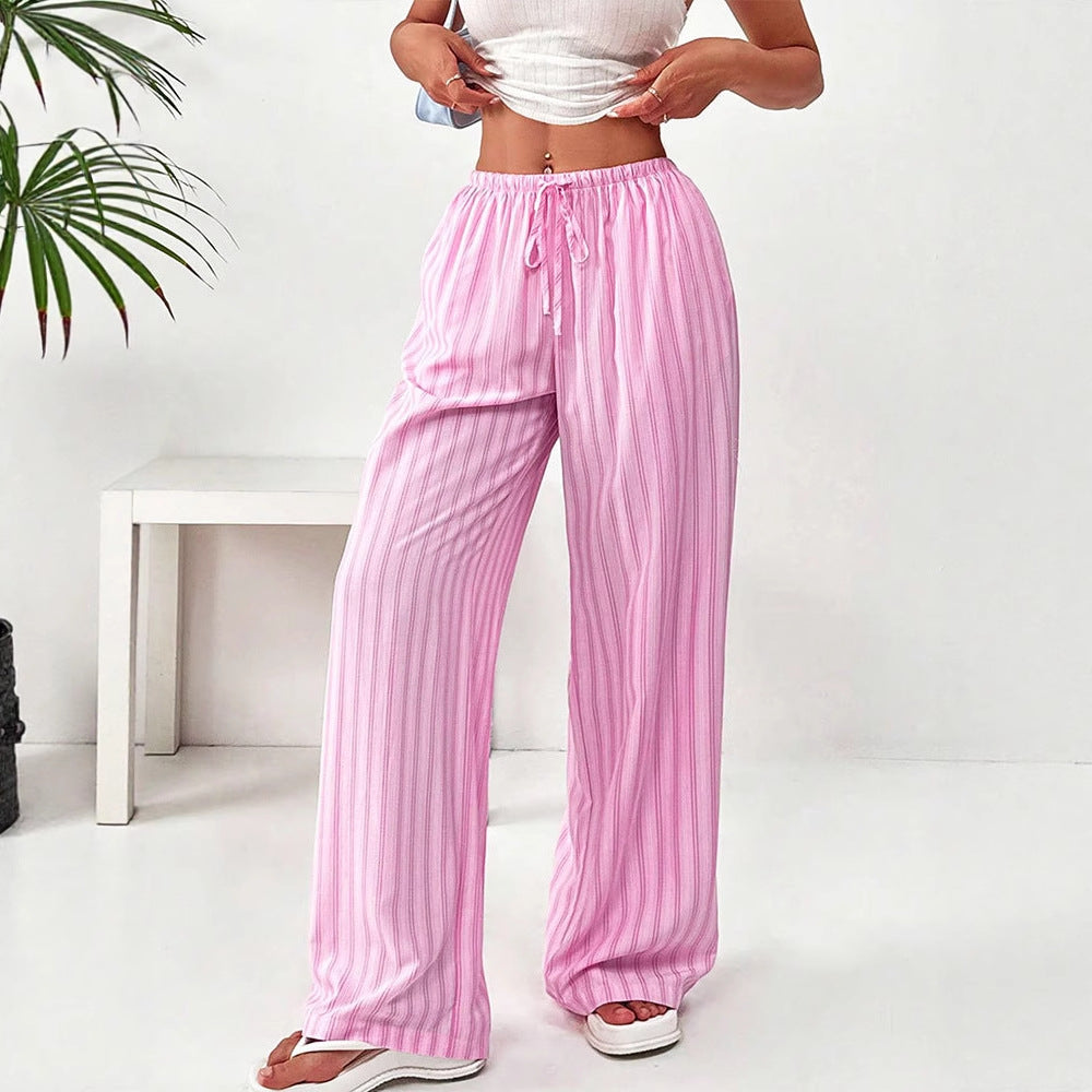Damen weite Freizeithose mit elastischem Bund und trendigem Streifenmuster EB