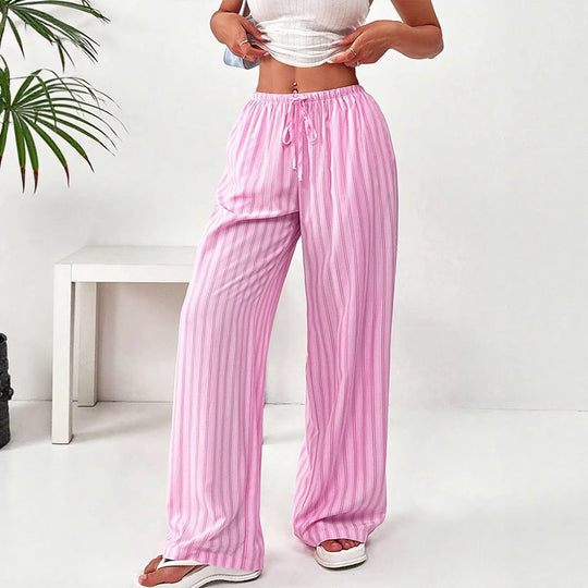 Damen weite Freizeithose mit elastischem Bund und trendigem Streifenmuster EB