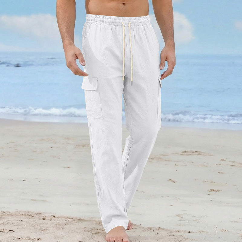 Herren Cargo-Strandhose aus Leinenmix mit elastischem Bund und Kordelzug EB