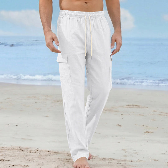 Herren Cargo-Strandhose aus Leinenmix mit elastischem Bund und Kordelzug EB