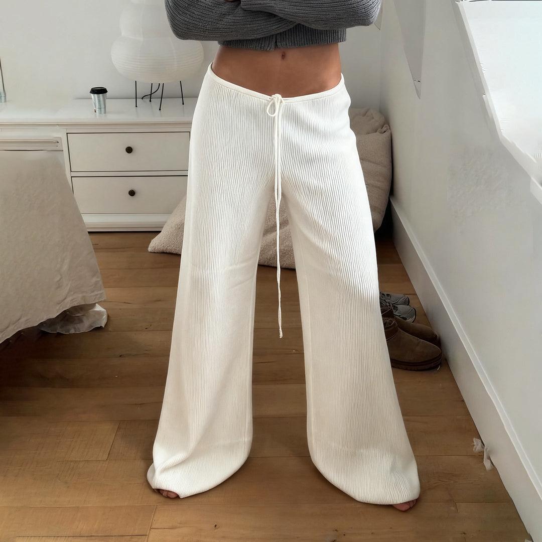 Damen nan lässige Lounge-Hose mit weitem Bein, elastischem Tunnelzugbund und feinem Rippstrick EB