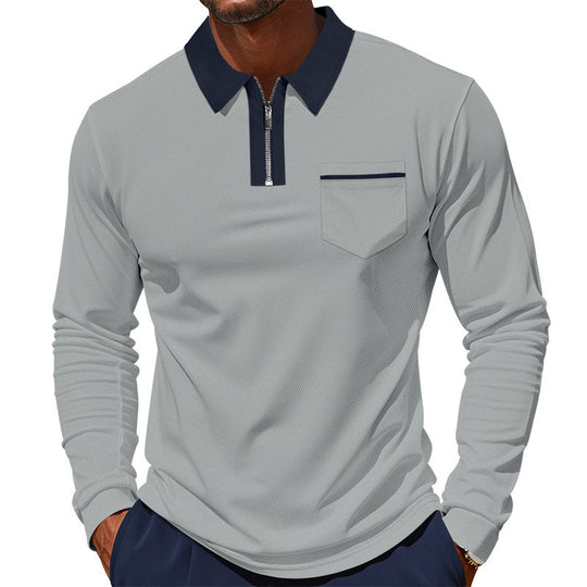 Herren nan langärmeliges Polo mit halbem Reißverschluss, aufgesetzter Brusttasche und feiner Strukturjersey-Qualität EB