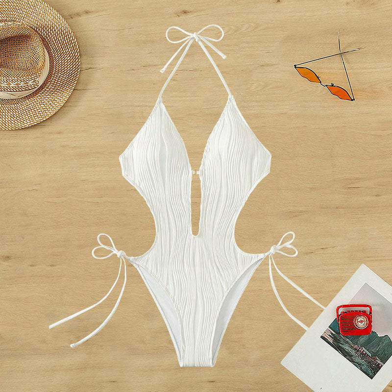 Damen Einteiler Badeanzug mit modischem Cut-Out und elastischem Wickeldetail EB