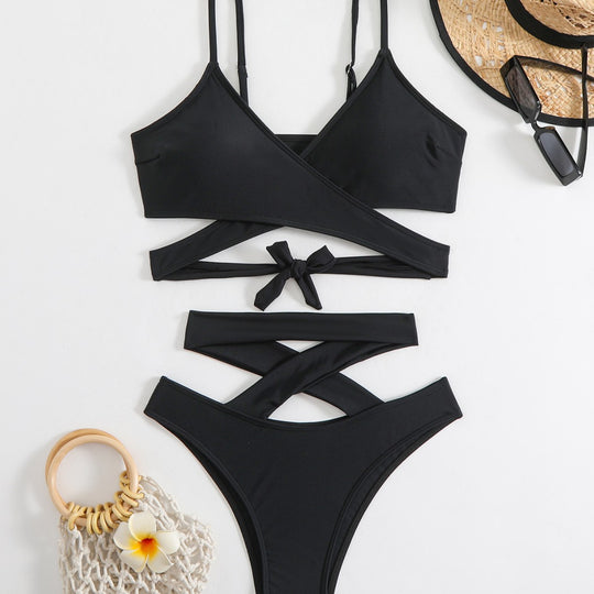 Damen Bikini-Set mit elegantem Wickeldesign und verstellbaren Trägern EB