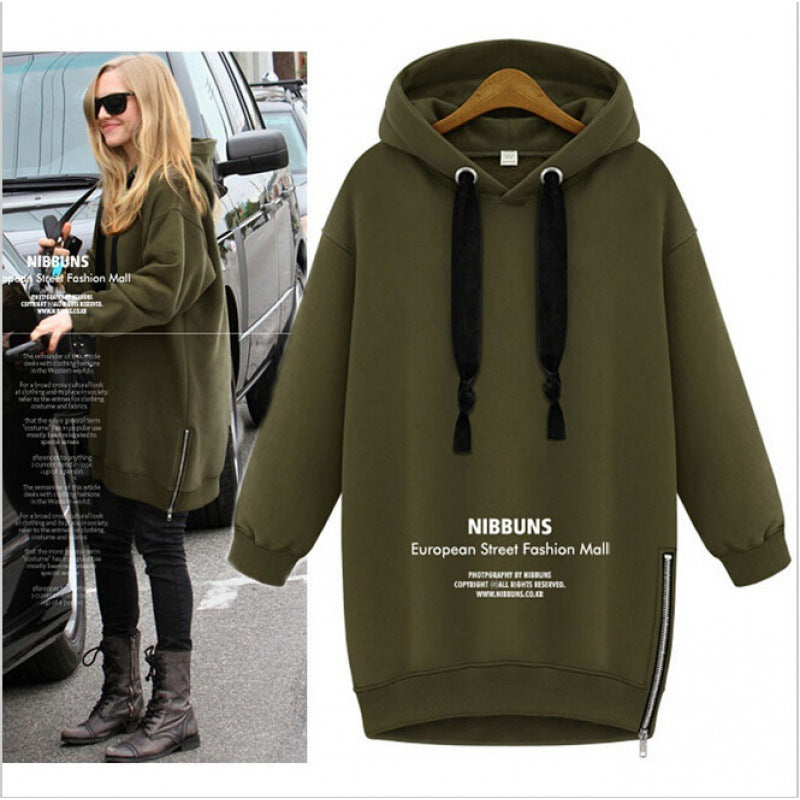Damen Oversize Kapuzenpullover mit seitlichem Reißverschluss EB