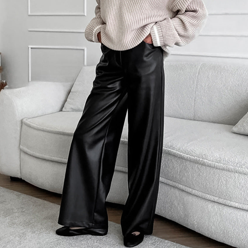 Damen Elegante weite Kunstlederhose EB