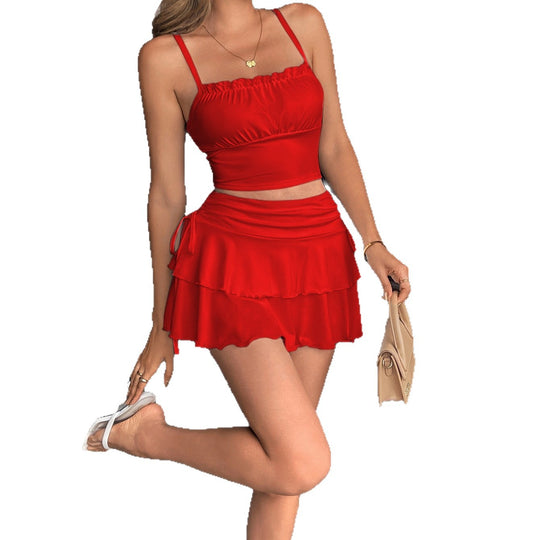 Damen Sommerliches Crop-Top und Mini-Rock Set EB