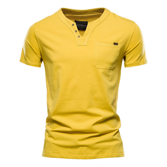 Herren Kurzarm-Shirt mit modernem Henley-Ausschnitt und Brusttasche EB