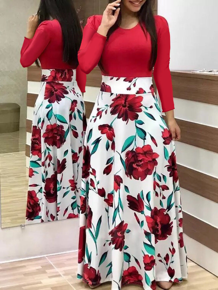 Damen Elegantes Maxikleid mit grafischem Druck und flexiblem Bund EB