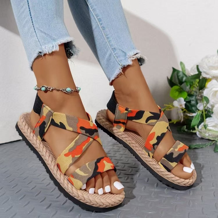 Damen Strand-Sandalen mit elastischen Querriemen und komfortabler Sohle EB
