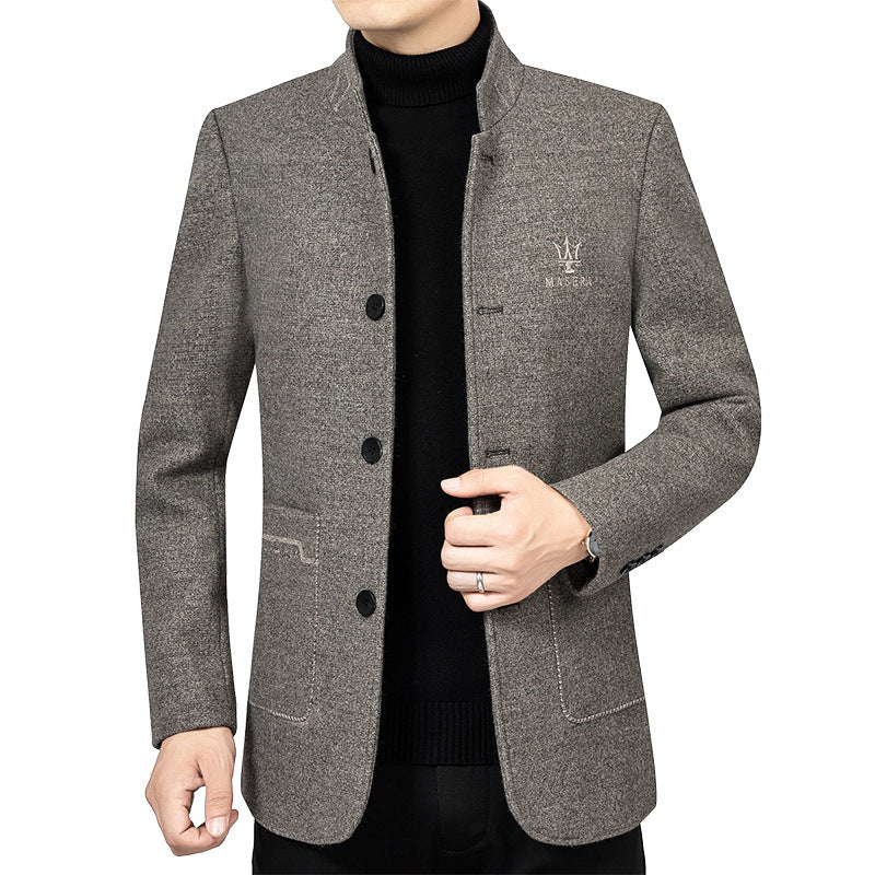 Herren Kurzblazer im Sakko-Stil mit Stehkragen und strukturierter Wollmischung EB