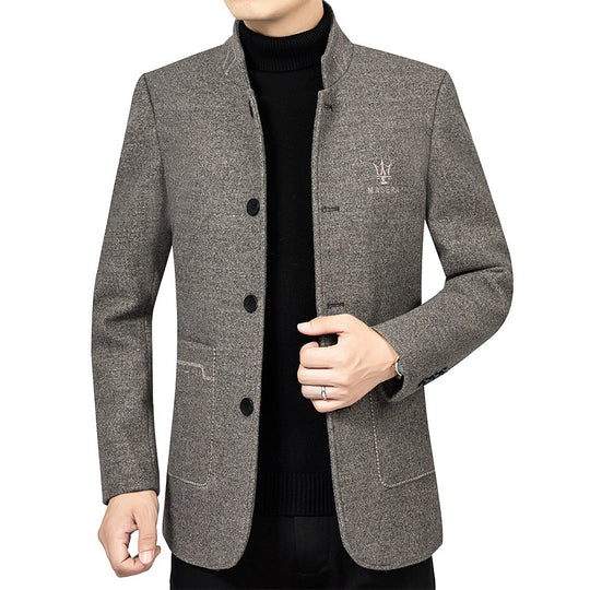 Herren Kurzblazer im Sakko-Stil mit Stehkragen und strukturierter Wollmischung EB