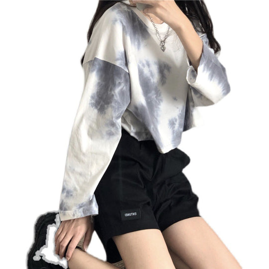 Damen cropped Sweatshirt mit modernen Batik-Designs und lässigem Schnitt EB