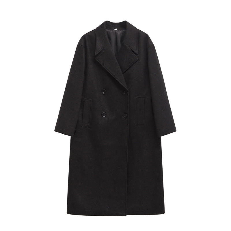 Damen Eleganter Übergrößen Doppelreiher-Wollmantel EB