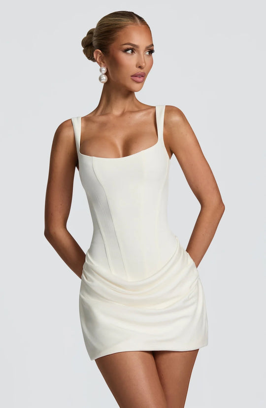 Damen Minikleid mit eleganter Drapierung und strukturierter Silhouette EB