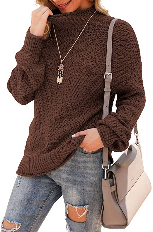 Damen Pullover mit hohem Kragen und strukturiertem Strickmuster EB