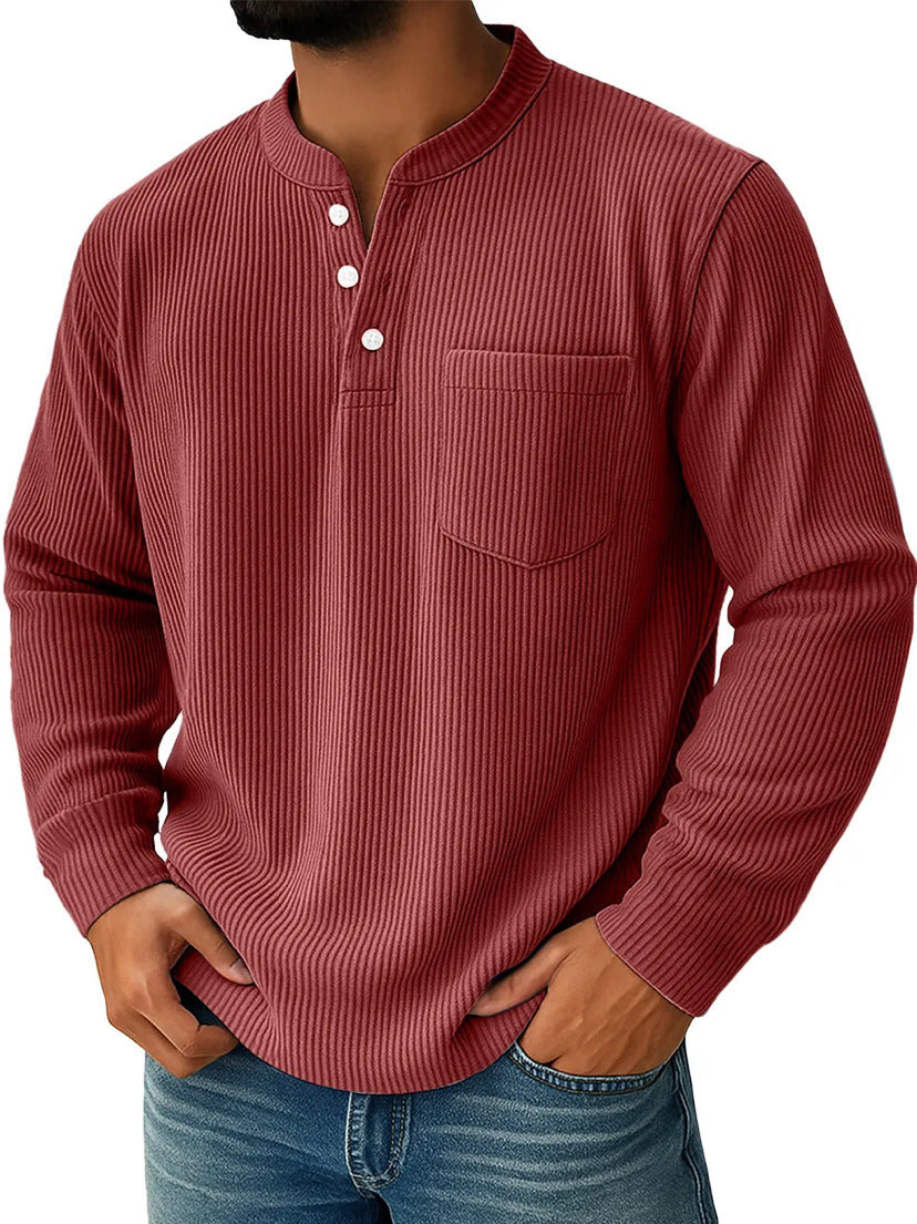 Herren nan thermisches Waffelstrick-Henleyshirt mit Stehkragen Brusttasche und geripptem Komfortschnitt EB