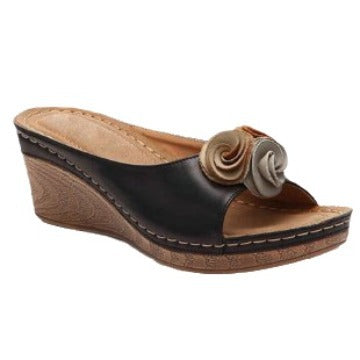 Damen Wedge-Pantoletten mit floralen Akzenten und gepolsterter Sohle EB