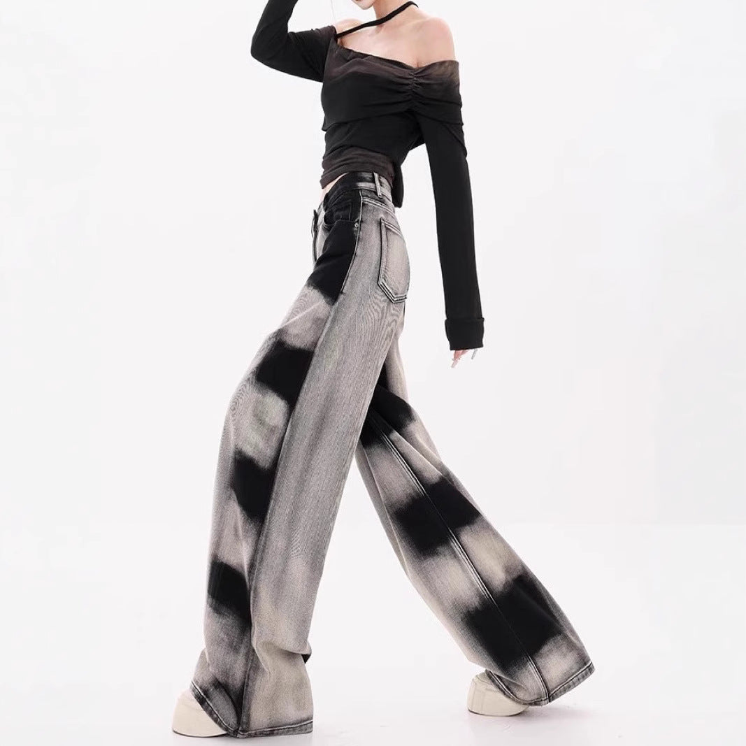 Damen Weite Designer-Jeans mit kreativen Batikmustern EB