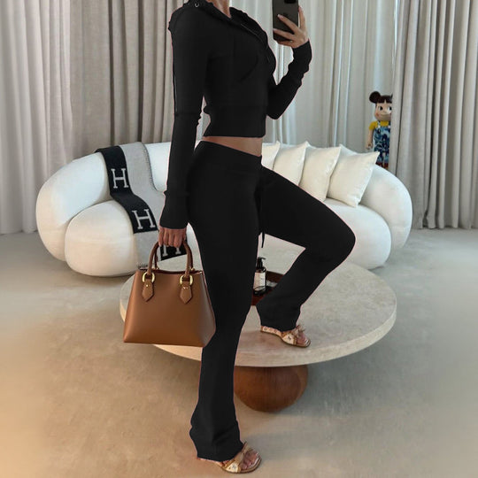 Damen Sportlicher Zweiteiler mit cropped Hoodie und elastischen Jogginghosen EB