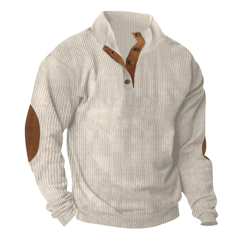 Herren nan gerippter Strickpullover mit Stehkragen und dekorativen Ellenbogenpatches EB