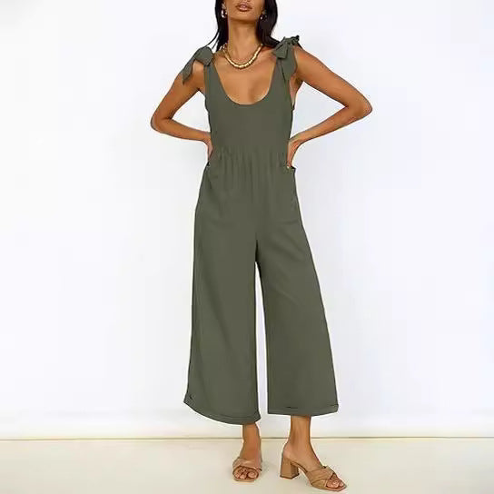 Damen Lässiger Jumpsuit mit verstellbaren Trägern und weitem Bein EB