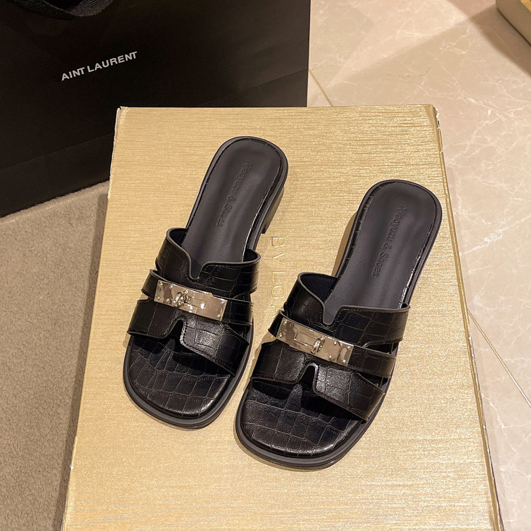 Damen elegante Mules mit modischem Kettenverschluss EB