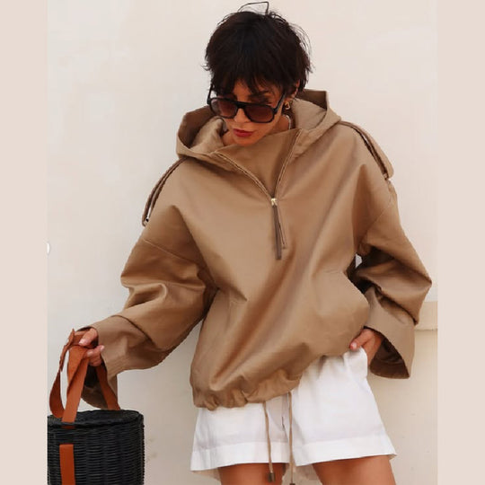 Damen Kapuzenpullover mit lässigem Schnitt und Reißverschluss EB