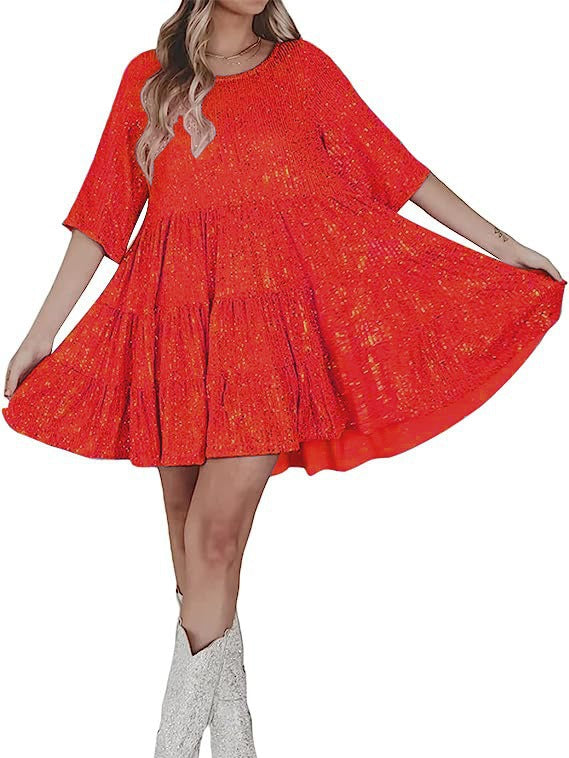 Damen funkelndes.Blusenkleid mit lockerer Passform EB