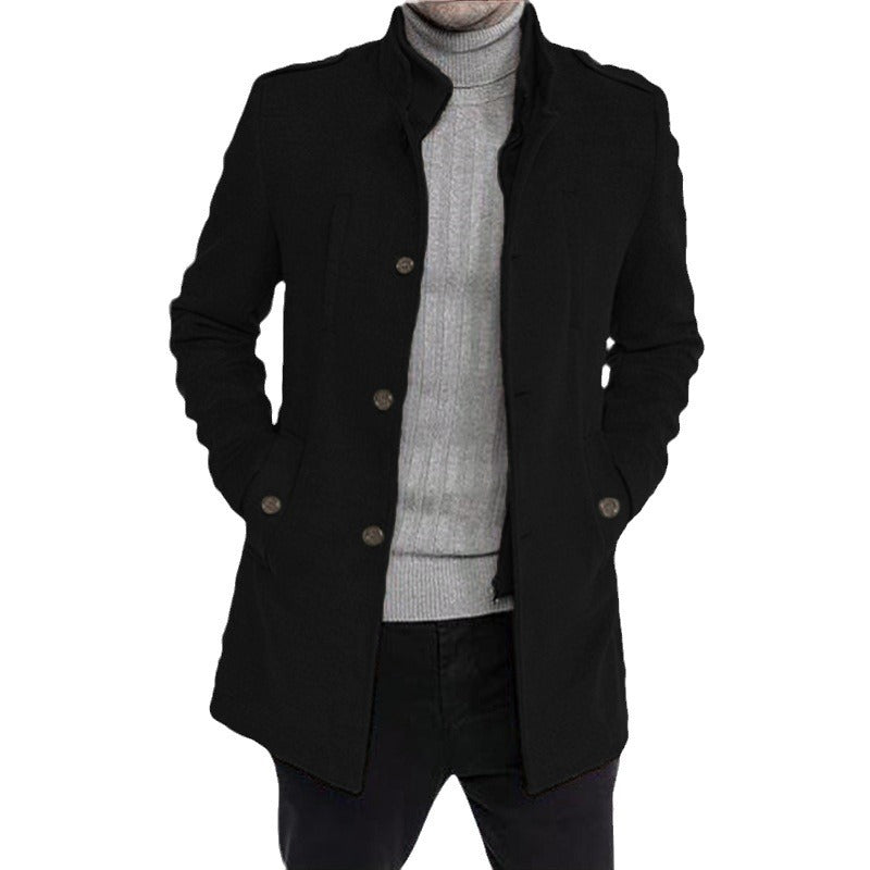 Herren eleganter, mittelschwerer Freizeitmantel mit Stehkragen und seitlichen Taschen EB