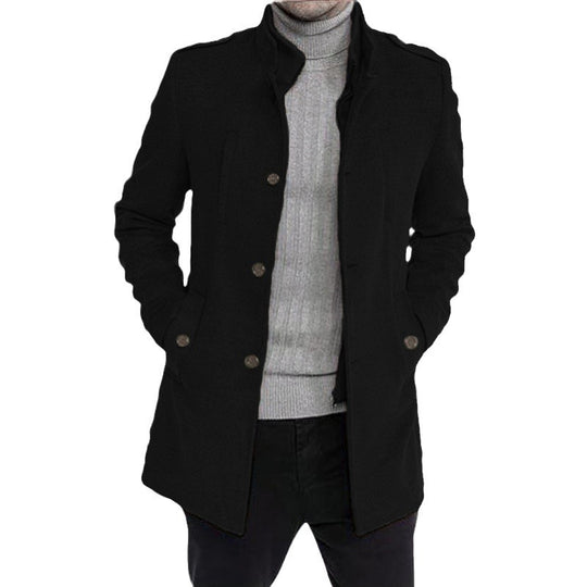 Herren eleganter, mittelschwerer Freizeitmantel mit Stehkragen und seitlichen Taschen EB