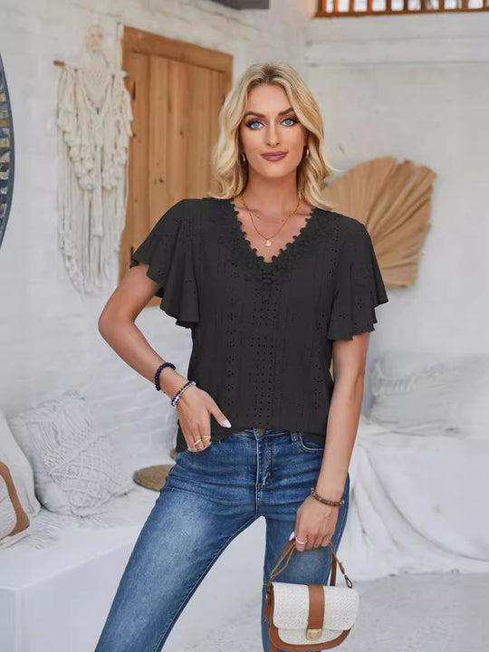 Damen Spitzenshirt mit Volants EB