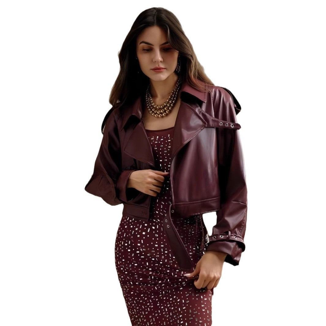 Damen modische Bikerjacke im trendigen Cropped-Stil EB