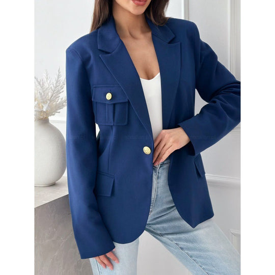 Damen klassische doppelt-knöpfte taillierte Blazer mit Taschen-Detail EB