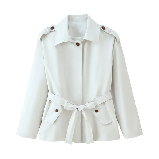 Damen elegante Trenchjacke mit dekorativem Gürtel und Taschen EB