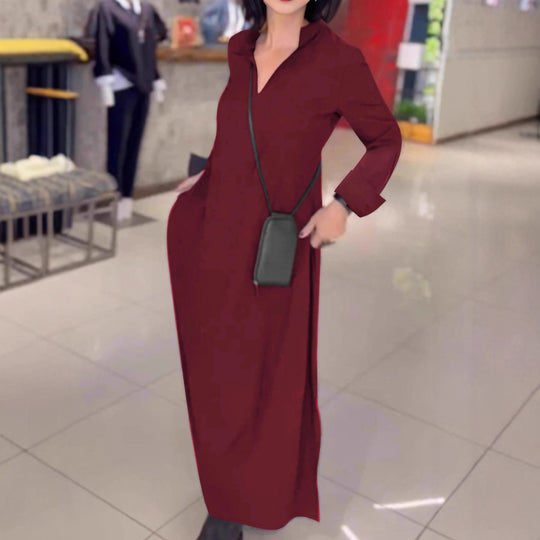 Damen lässiges Hemdkleid mit innovativem seitlichem Schlitz EB