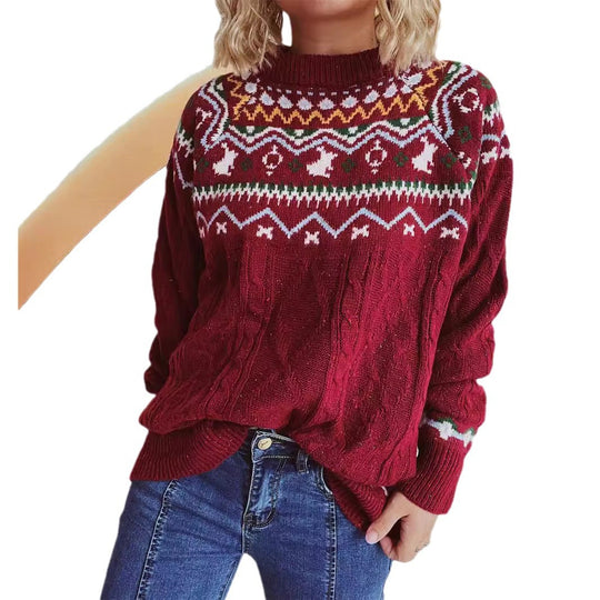 Damen Grobstrickpullover mit festlichem Muster und modernem Zopfdessin EB