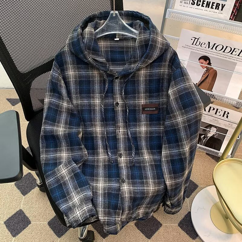 Damen Karo-Hemdjacke mit Kapuze EB